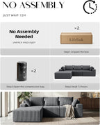 Lifelink 108" Couch L-Shaped - Modular Sectional Couches for Living Room Cloud Sofa with Deep Seat High Back Oversized Left Facing Chaise No Assembly Required