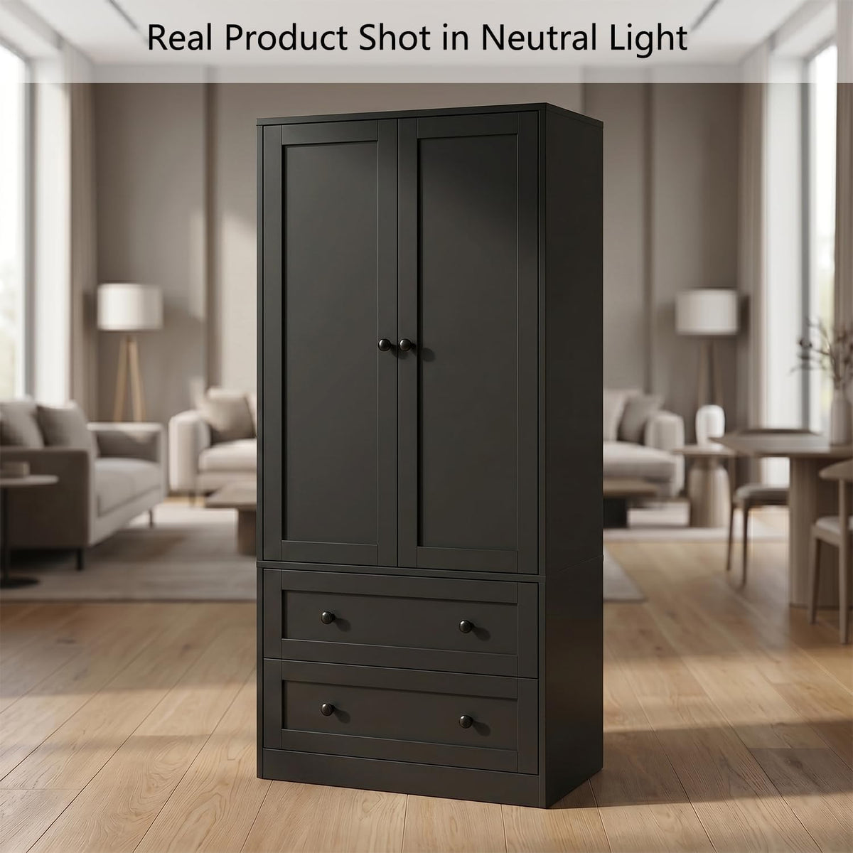 DIYART 64.2" Tall Black Kitchen Pantry, Storage Cabinet with Doors and Drawers, Freestanding Wooden Organizer for Kitchen, Dining Room