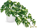 DILATATA Fake Plants Indoor 8 Inch Artificial Monstera Plant in White Ceramic Pot - Faux Potted Tropical Palm Plant for Home Aesthetic Decor Living Room Shelf Office