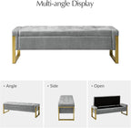 Modern Storage Ottoman Bench with Gold Metal Legs Upholstered Footrest End-of-Bed Bench with Hidden Storage, Hallway and Entryway Grey
