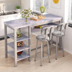 Lamerge Furniture Kitchen Bar Height Table and Chairs for 2, 5-Tier Compact Dining Room Table, Gray Top and 2 PU Leather Upholstered Seat Black Frame, Modern Dining Set for Home & Office