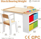 FUNLIO Wooden Kids Art Table & 2 Chairs Set, Kids Craft Table with Large Storage & Paper Rolls for Ages 3-8, Toddler Drawing Table Solid Wood, Easy to Assemble/Clean, CPC & CE Certified