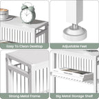 End Table for Small Space, 3-Tier Narrow Side Table with Magazine Holder,Small Nightstand, Skinny Snack Couch Table in Living Room, Bedroom Study and Balcony (White)