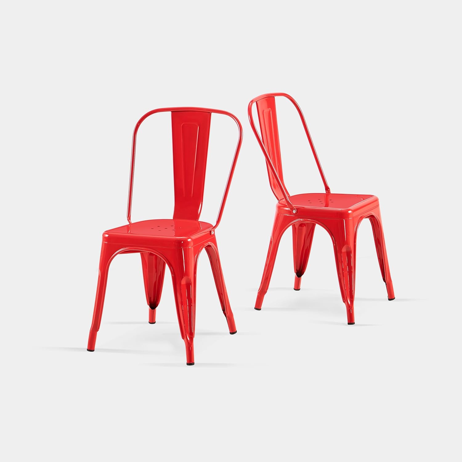 AC Pacific 18 Inch Seat Height Industrial Metal Dining Chairs, Stackable Kitchen or Bar Seat, Durable Modern Design, Versatile Accent Furniture, Set of 2, Red