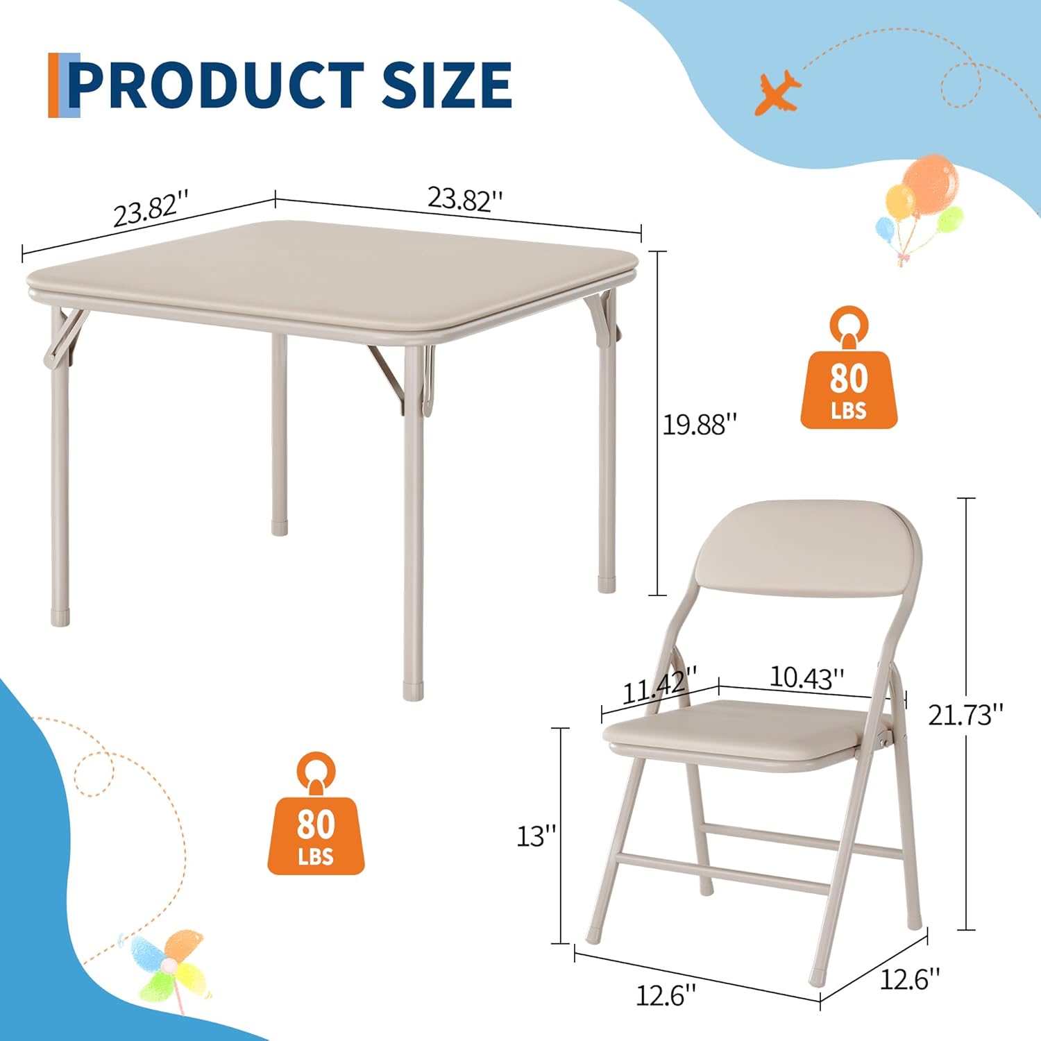 GAOMON 3 Piece Set Folding Table and Chairs Set, Boys and Girls Activity Table and Chairs Set for Dining Room,Daycare,Classrooms