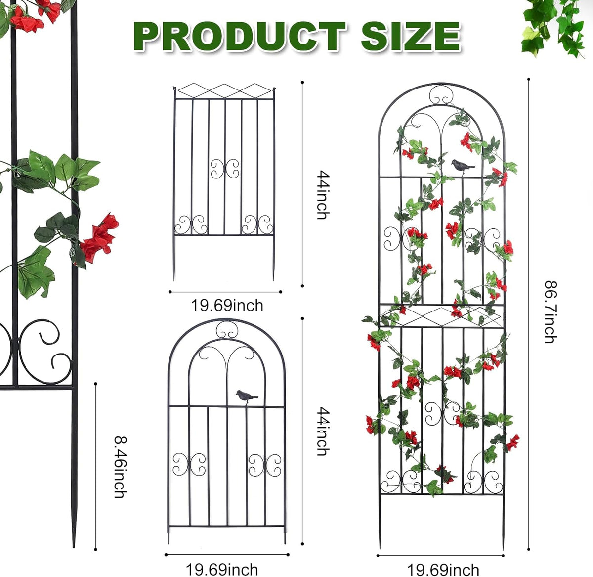 2 Pack 86.7" H x 19.7" W Metal Garden Trellis with Black Coating, Wire Lattice Grid Panel for Climbing Plants Outdoor Roses Vine Cucumbers Vegetables Flower Support