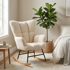 Teddy Upholstered Wingback Rocking Chair, Soft Padded Indoor Reading Glider Chair for Living Room and Bedroom, Beige