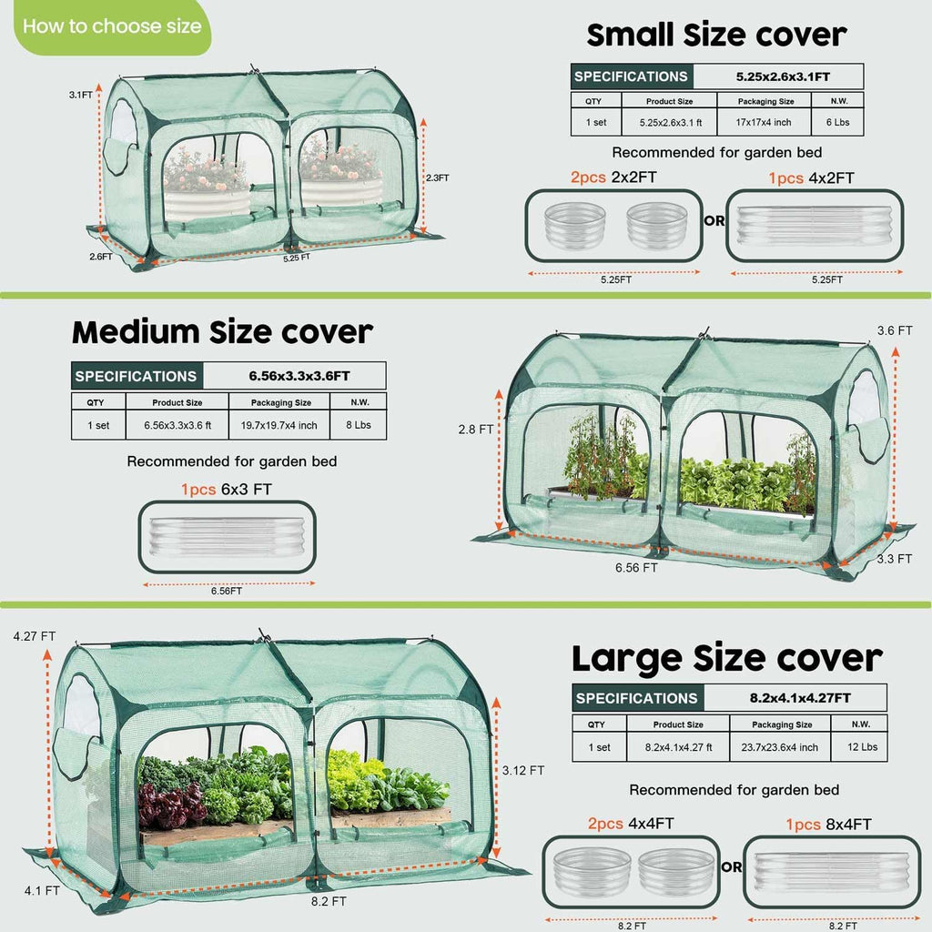 Pop up Greenhouse Tent Cover Tunnel Plant House,Large Gardening Flower Sunshine Room with Mesh Windows,Backyard PE Cover for Cold Frost Protector with Stakes and Rope Guys (Medium Size)