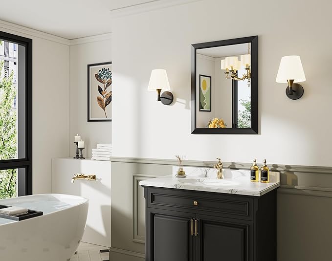 22x30 Inch Black Bathroom Mirror for Wall, Thick Metal Framed Rectangle Mirrors for Over Sink, Bedroom, Living Room, Entryway, Anti-Rust, HD Tempered Glass