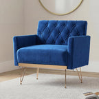 Olela Accent Chair with Arm for Living Room, Velvet Modern Armchair Single Sofa Cozy Tufted Upholstered Reading Side Chairs with Gold Metal Leg for Bedroom Decorate