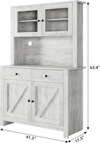 Contemporary Kitchen Pantry Cabinet – Freestanding Hutch Buffet Cupboard with Adjustable Shelves, Tall Organizer for Dining Room or Home – Grey
