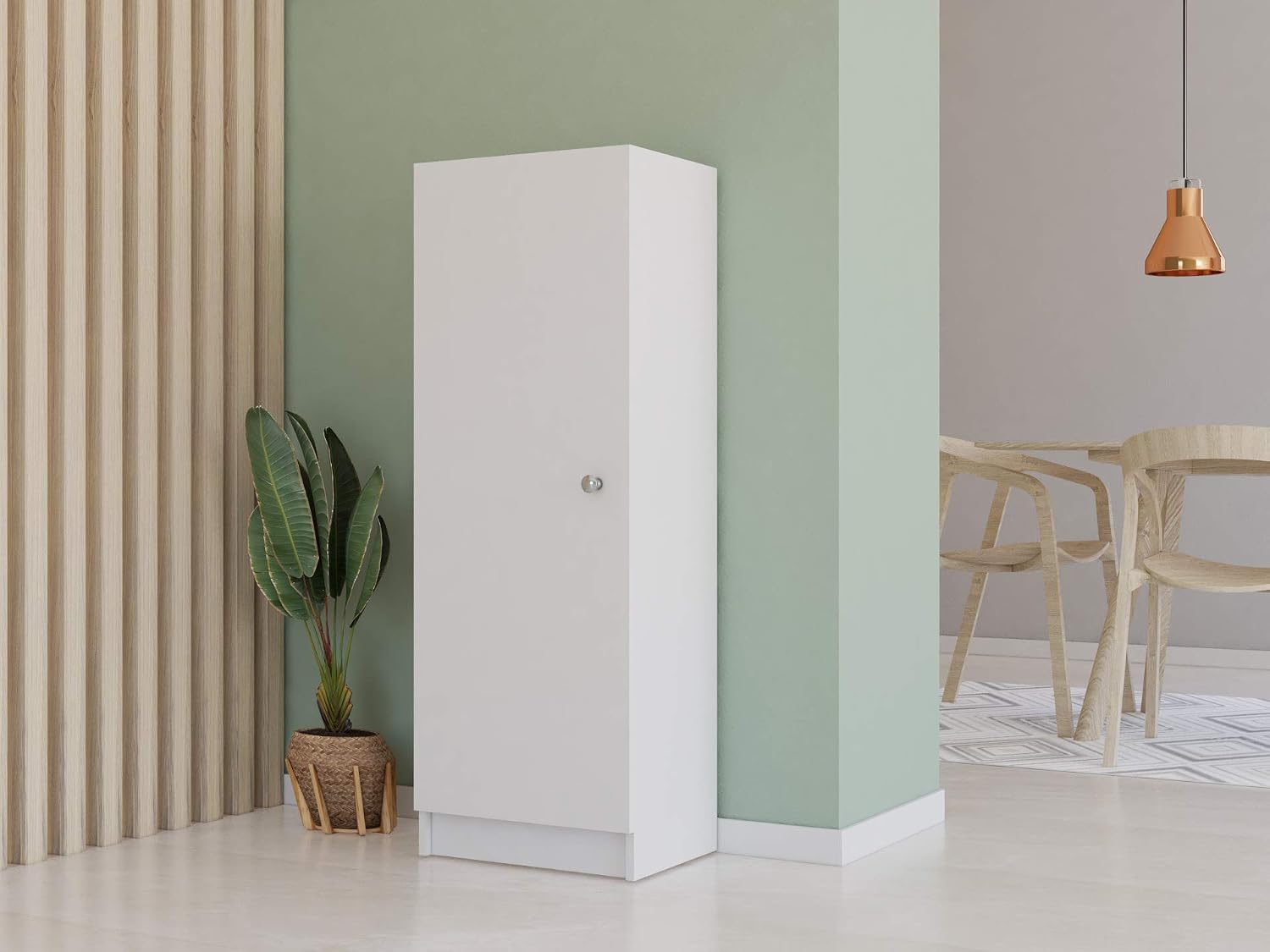 Kitchen Pantry 47" H, 1 Door Cabinet, 4 Interior Shelves, White
