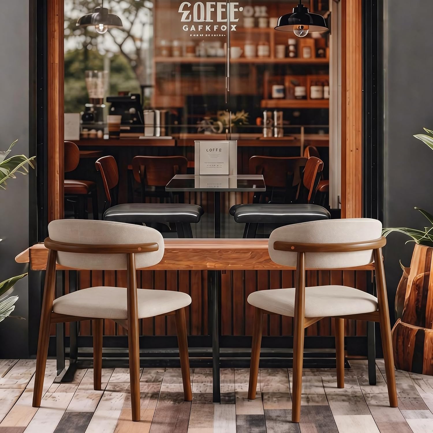Wooden Dining Chairs Set of 4 Mid Century Modern Upholstered Farmhouse Dining Room Chair with Solid Wood Legs, Fabric Kitchen Side Chairs with Ergonomic Curved Backrest (4, Walnut + Beige)