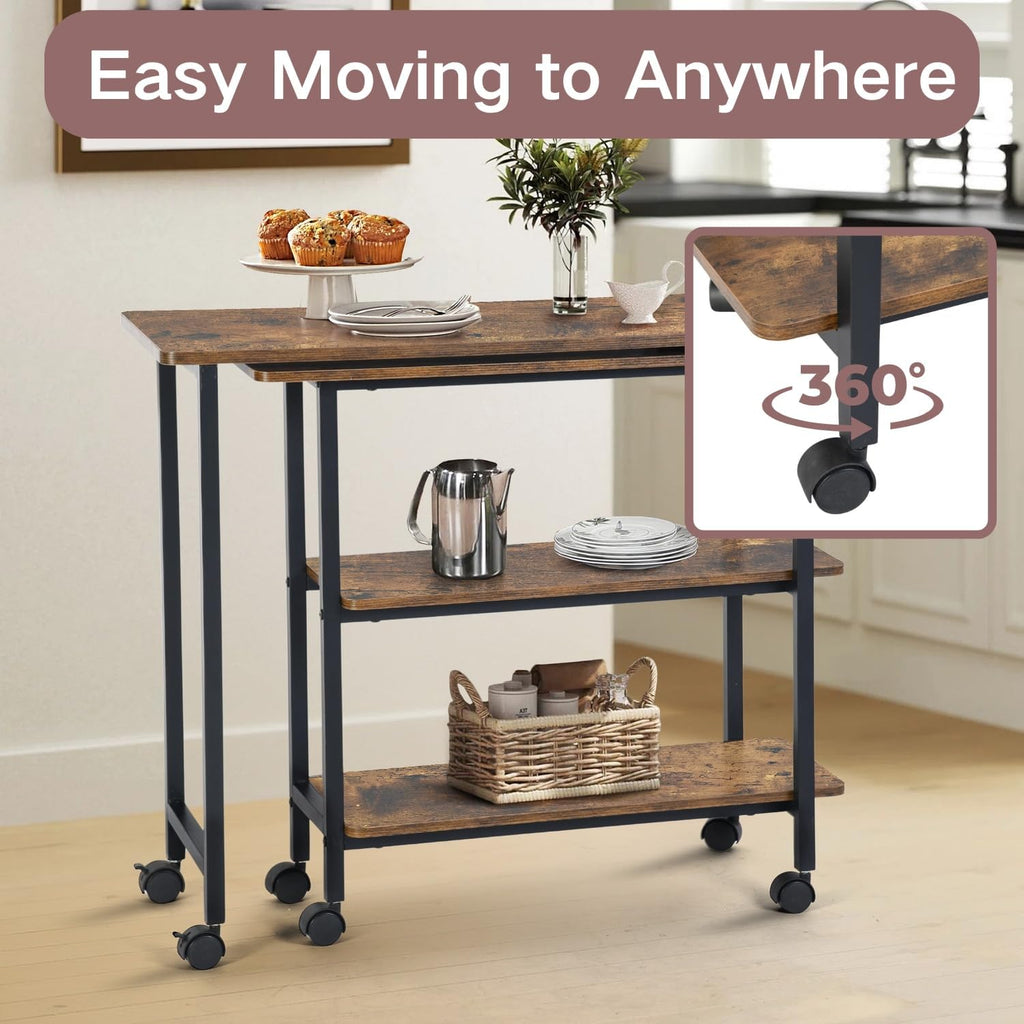 Homy Casa 360° Rotating Sofa Side Table with 2-Tier Storage Shelves - Mobile Couch Desk Movable Laptop Table with Sturdy Metal Frame and 6 Universal Casters for Home Office Living Room Furniture