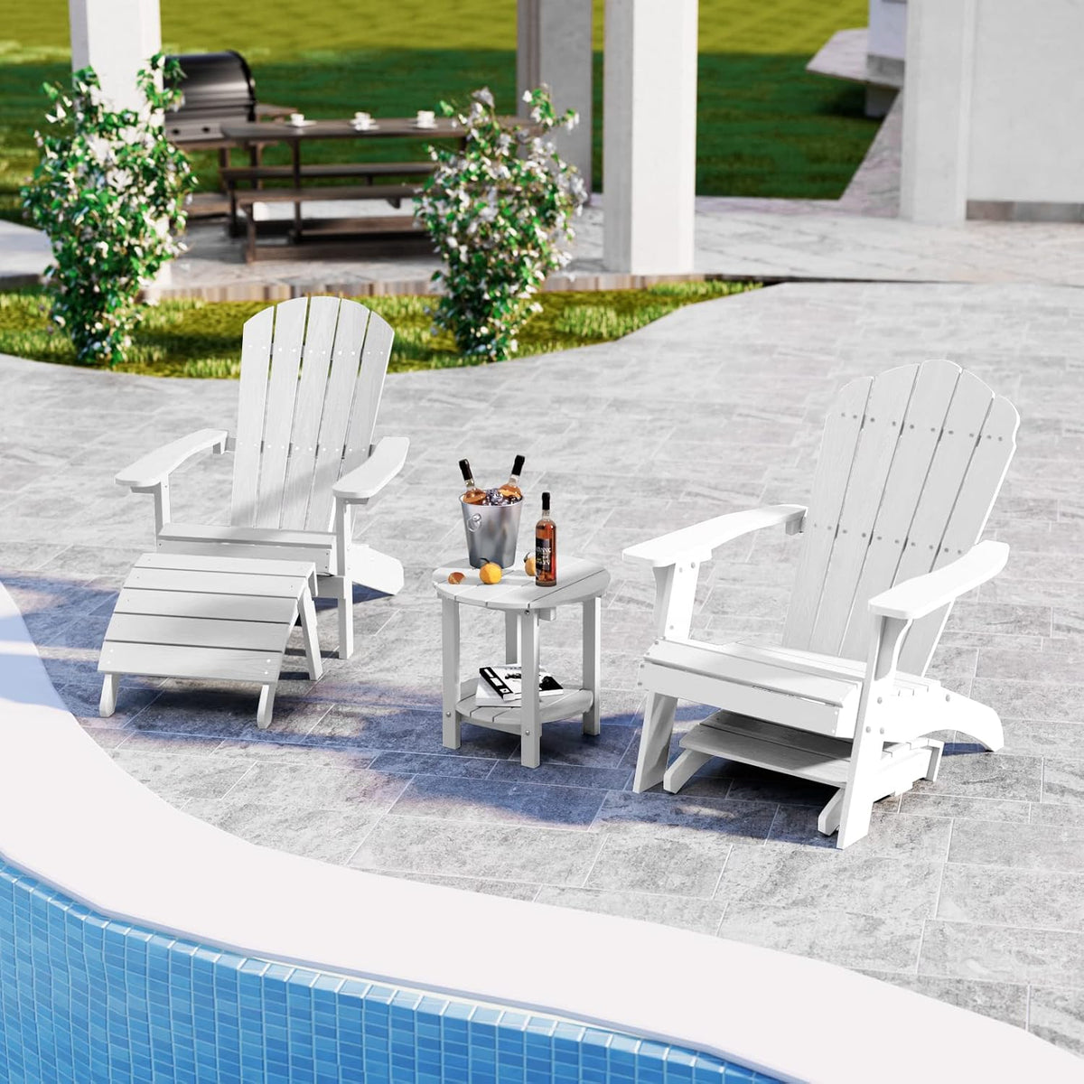 YEFU Adirondack Ottoman Set of 2, Patio Foot Rest, Adirondack Foot Rest, Folding Adirondack Footstool, Weather Resistant for Adirondack Chair, Widely Used for Outdoor, Porch, Backyard, Fire Pits-White