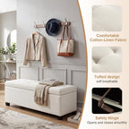 Asense 42" Storage Ottoman Bench, Large Linen Upholstered Rectangular Footstool with Safety Hinges, End of Bed Bench for Bedroom, Entryway Bench with Storage, Window Seat, Beige