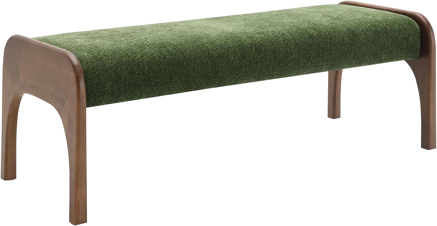 KEIKI 50.25" Upholstered Bed End Bench, Chenille Entryway Bench, Modern Dining Bench with Solid Rubber Wood Legs for Kitchen, Bedroom, Entryway (Green)