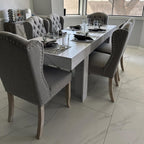Ya-Home Modern Tufted Dining Chairs Set of 8, Upholstered Kitchen Room Side Chairs Accent Chairs with Wingback Nail Trims Wood Legs, Farmhouse Guest Chairs for Dining Room, Living Room, Linen Grey