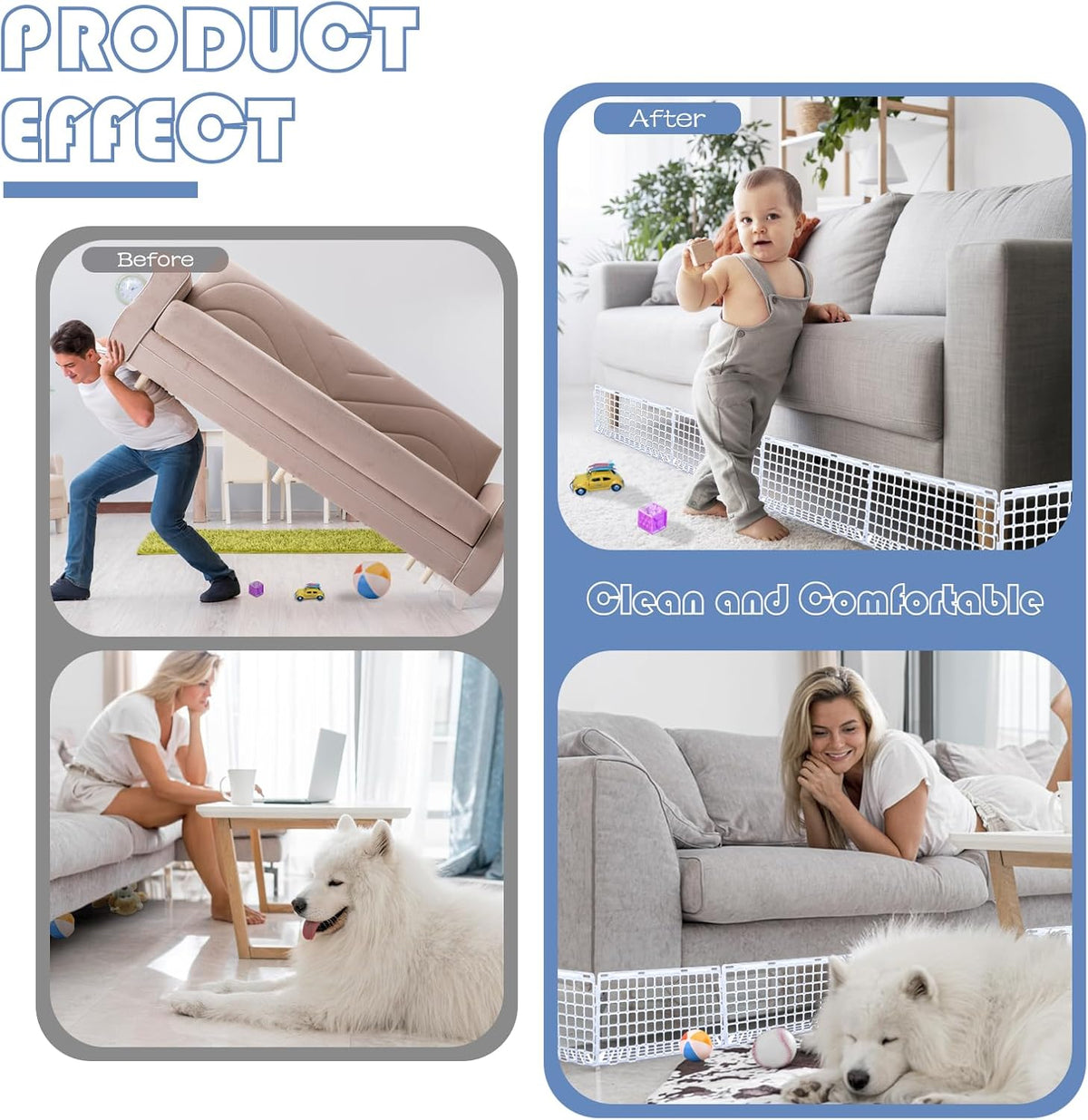 12 Pcs Under Couch Blocker for Bed Adjustable Furniture Plastic | Under Bed Blocker with 30 Ties White Couch Barriers for Dogs Pets Cats (Style3)