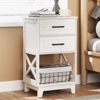 May in Color Nightstand with 2 Drawers, 30" Tall Beside Table for Bedroom | Farmhouse Wooden side Table with Solid Feet and Open Shelf, Modern Painted End Table for Living Room, Home Office, White