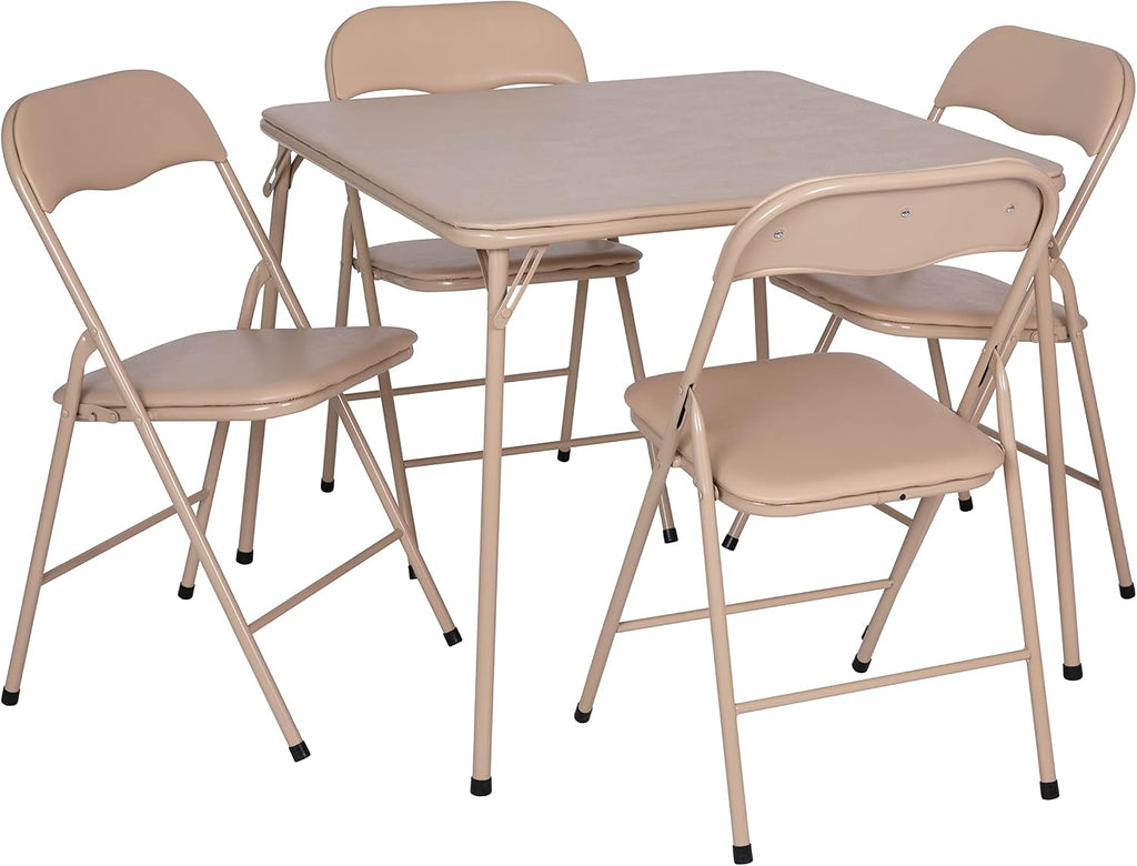 EMMA + OLIVER Tan Square Folding Card Table and Chairs Set for 4 Players | Lightweight, Easy Storage, Padded Top