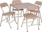 EMMA + OLIVER Tan Square Folding Card Table and Chairs Set for 4 Players | Lightweight, Easy Storage, Padded Top