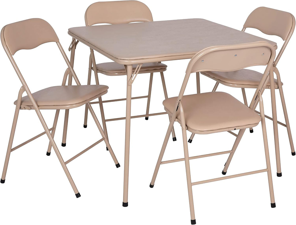 EMMA + OLIVER Tan Square Folding Card Table and Chairs Set for 4 Players | Lightweight, Easy Storage, Padded Top