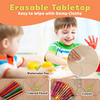 FUNLIO Kids Table and 4 Chairs Set and Adjustable Kids Chair (2pcs), Easy to Wipe Arts & Craftfor Classrooms/Daycares/Homes, CPC & CE Approved - Natural