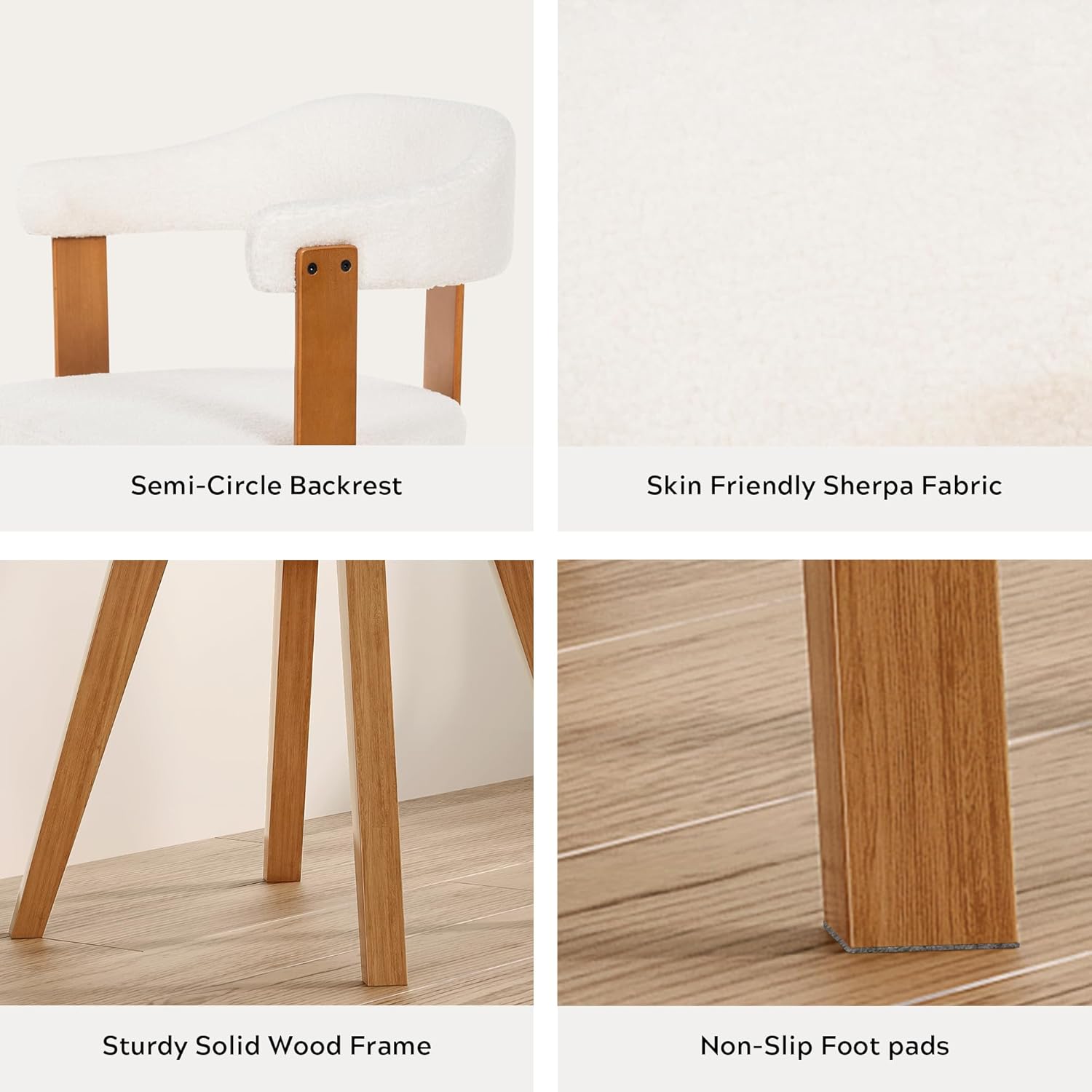 EYYTHUNG Swivel Dining Chairs Set of 2, Mid Century Modern Boucle Dining Chairs with Arms and Wood Legs,Upholstered Kitchen Chairs for Kitchen, Dining Room, Living Room, White and Dark Oak