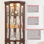 69" H Lighted Corner Curio Cabinet, 5-Tier Curio Glass Display Cabinet with Door & Adjustable Glass Shelves, Wooden Display Showcase Corner Storage Cabinet for Living Room (Dark Cherry)