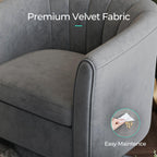 LINSY Large Swivel Accent Chair with Ottoman, Velvet Barrel Chair with Footrest, Modern Upholstered Comfy Reading Chair Armchair for Living Room, Bedroom, Study Room, Office, Grey