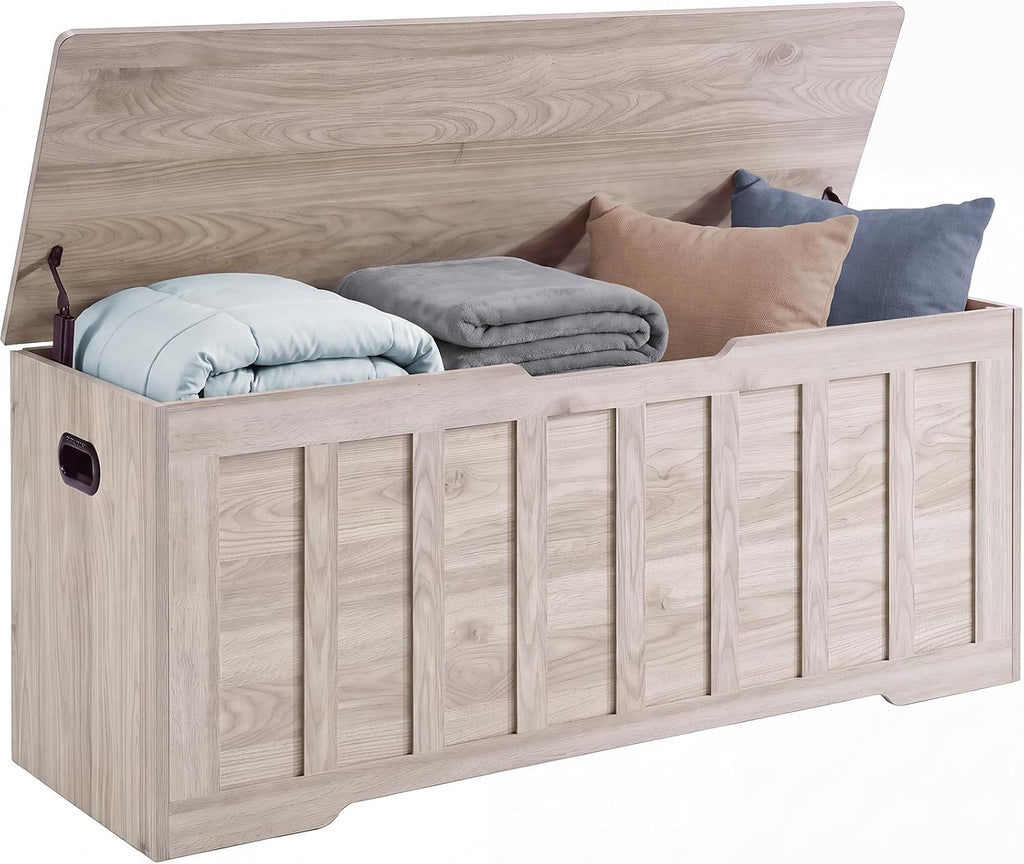DUMOS 47.2" Wooden Storage Chest Bench with Storage for Bedroom | Extra Large with Ample Space and Safety Hinges, Fits Entryway or Living Room, Farmhouse Style with Easy Assembly Gray