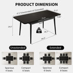Muwuele Solid Wood Extendable Dining Table for 4-8 People with Seamless Extension from 47.2 to 63 Inches, Easy Assembly, Expandable Tables for Small Spaces, Dining Room, Kitchen, Living Room, Black