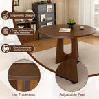 47" Round Dining Table Set for 4-6, Farmhouse Kitchen Table & 4 Beige Upholstered Fabric Chairs with MDF Tabletop and Base, Space-Saving Round Dinner Table Set for Small Apartments, Walnut