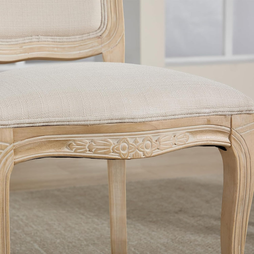 Kmax French Dining Chairs Set of 2, Farbric Upholstered Dining Chairs with Elegant Curved Legs High Back Armless Kitchen Chairs Side Chairs for Dining Room Restaurant - Linen, Beige/Natural Legs