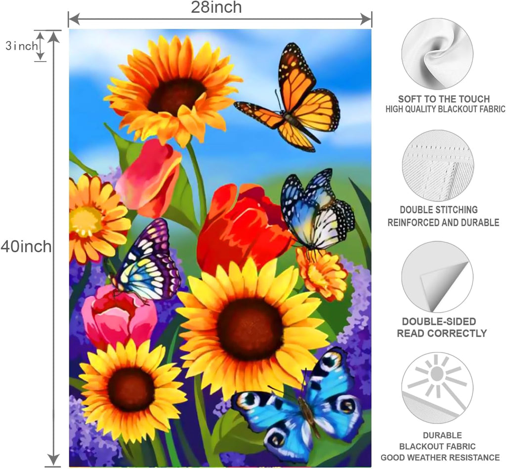 large Garden Flag 28x40 Double Sided sunflower flag, monarch Butterfly Floral Flower Welcome Garden Yard House Flags Outside Outdoor House sunflower Spring Summer Décor