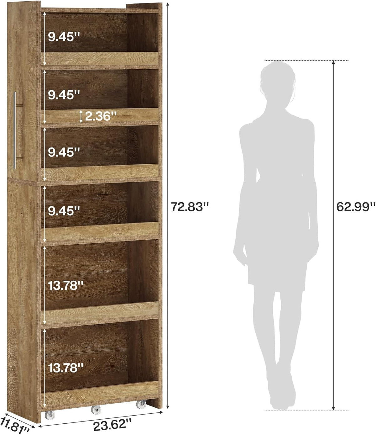 Tribesigns 72.83-Inch Tall Slim Storage Cart with Wheels, 6-Tier Narrow Rolling Utility Pantry Cart, Skinny Mobile Shelving Unit with Metal Handle for Kitchen, Laundry Room, Narrow Spaces, Brown