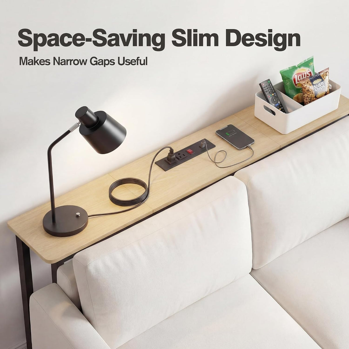 Narrow Console Table Behind Couch, 39.7” L x 32.3” H, Slim Sofa Table with Fast Charging Station for Small Spaces, Skinny Entryway & Hallway Table, Easy Assembly