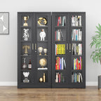Polup Glass Display Cabinet with Lock, Metal Curio Cabinet with Tempered Glass Doors & Adjustable Shelves, Heavy-Duty China Cabinets for Living Room, School, Commercial, Black, Assembly Required