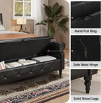 FiveWillowise 65" End of Bed Bench with Storage Ottoman,Black | Faux Leather Upholstered Storage Bench with Rolled Arms and Nailhead Trim for King Size Bed,Bedroom,Entryway,Living room