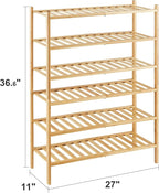 6-Tier Bamboo Shoe Rack for Entryway, Stackable | Heavy Duty | Multi-Function, Free Standing Shoe Racks for Bedroom Hallway Closet