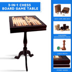 GSE Wooden 3-in-1 Chess Checkers Backgammon Game Table Set with Game Pieces | Game Room Furniture Table, Board Game Table, Removable Table Top, Large Storage Area, For Family Board Games