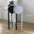 Modern Breakfast Bar Stools Foldable Stool Wooden Round Seat Folding Stool with Back Footrest Folding Bar Stool Seat Height 26in/28in/30in for Dining Room/Kitchen/Balcony/Living Room