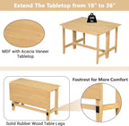 LUMISOL Extendable Dining Room Table for 4, Small Folding Drop Leaf Kitchen Dining Table, 18–36 inch, Space-Saving, Easy Assembly, Natural