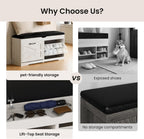 39" Shoe Storage Bench with Seat Cushion, Wood, Ash White | 8-Pair Shoe Capacity, 2 Doors, Comfortable Seating, Space-saving, Narrow Entryway Bench Ideal for Foyer, 330 lb Capacity