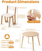 ROBUD Wooden Toddler Table and Chair Set, 2 Height Adjustable Toddler Chair Ages 3-8, Kids Desk for Classroom/Daycare/Home, Children Multi-Activity Table, WG425