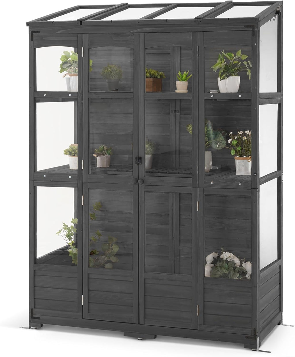 MCombo Wooden Greenhouse, Walk-in Outdoor Greenhouse with Openable Roof and Lockable Door, 0899 (Dark Grey)