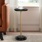 COVLON Drink Table, Small Pedestal Side Table with Wooden Carved Top for Living Room, Bedroom, Small Space, Gold and Black