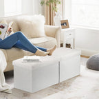 Storage Ottoman Bench, 34" Teddy Velvet Folding Foot Rest, White | Large Ottoman with Storage, Thicker Foam Padded Seat, 34 x 13 x 13in, Livingroom, Dorm, Bedroom, Easy to install, 86L