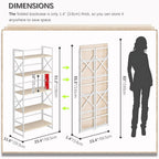 4NM 5 Tiers No Assembly Book Shelves, 51.2" H Folding Bookshelf Bookcase Open Industrial Foldable Shelves for Bedroom, Living Room, Home Office - Natural White